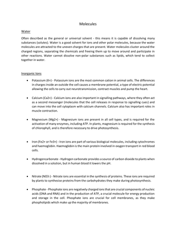 A-Level Biological Molecules Notes