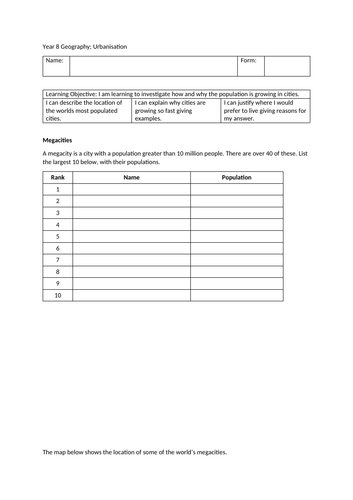 Distance Learning Geography Urbanisation