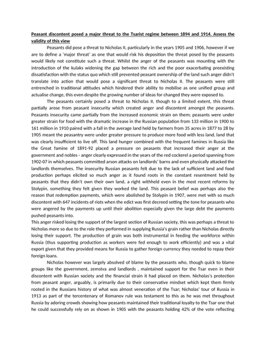 A* - AQA History A Level Essay on Russian Peasant Discontent