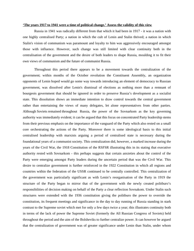 A Grade A Level Essay on Political Change in Russia