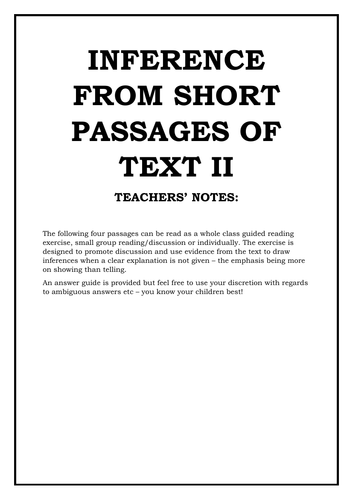 Year 5/6 Inference Exercise and 3 Mark Question Workout II - Volume II