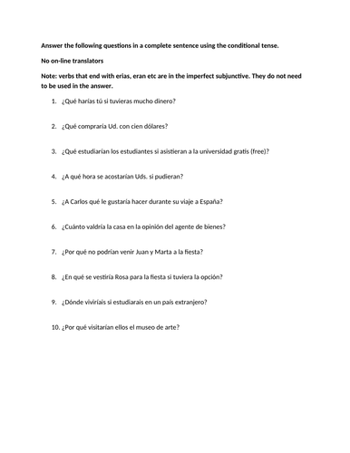 Personal questions conditional tense