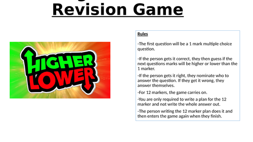 AQA GCSE RE Higher/Lower Revision Game