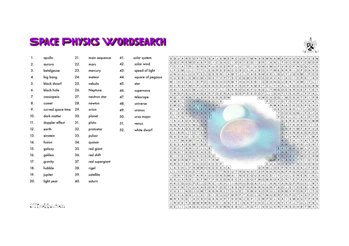 Space Physics Wordsearch