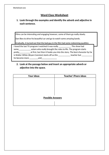 Functional skills: Word Class Activity