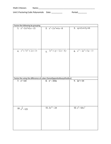 Factoring cubic functions | Teaching Resources