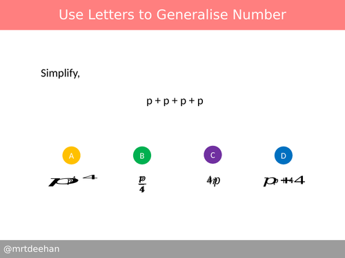 Use Letters to Generalise Number Diagnostic Questions