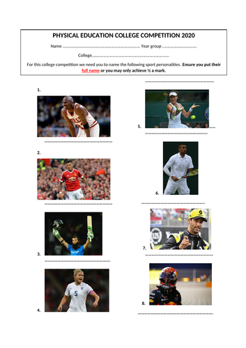 Sport Personality quiz and sport team quiz