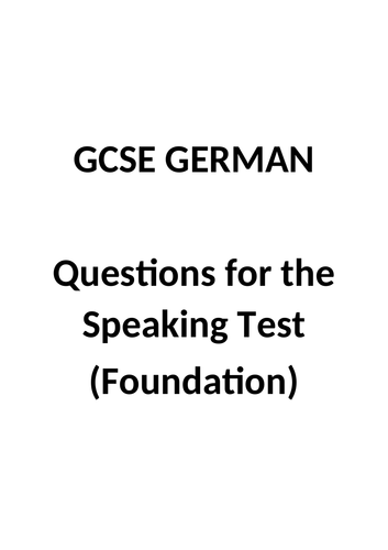 GCSE German - Speaking questions (Foundation)