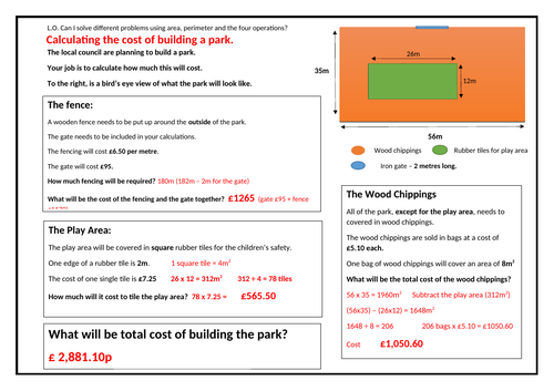 Year 5/6 Expected and Greater Depth - Area, Perimeter and Four Operations Problem Solving