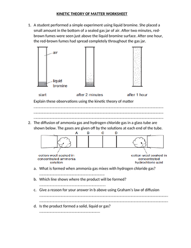 KINETIC THEORY OF MATTER WORKSHEET AND ANSWERS