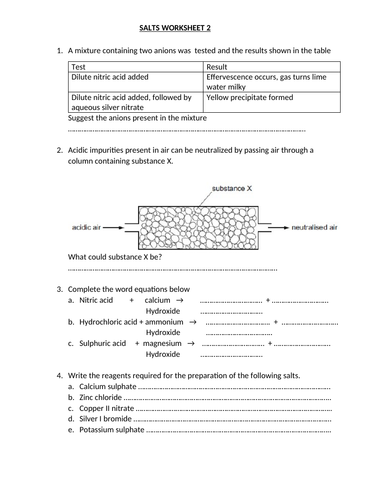 SALTS WORKSHEET AND ANSWERS 5 | Teaching Resources