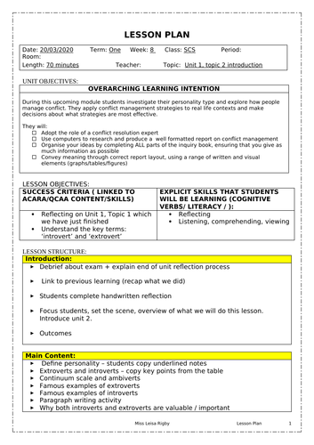 Social and Community Studies - Into Relationships unit - Introverts and Extroverts
