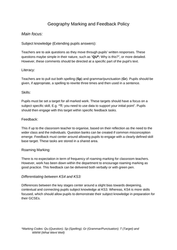 Marking Feedback | Teaching Resources