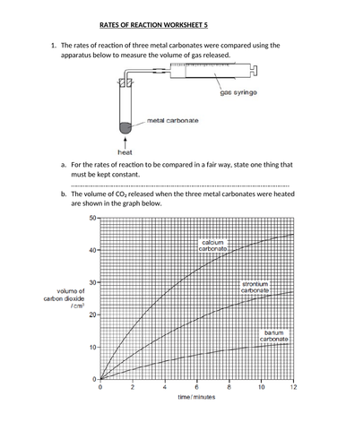 RATES OF REACTION WORKSHEET 5 WITH ANSWERS