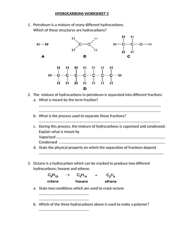 HYDROCARBONS WORKSHEET 5 WITH ANSWERS