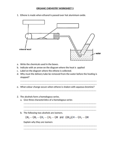 ORGANIC CHEMISTRY WORKSHEET 5 WITH ANSWERS