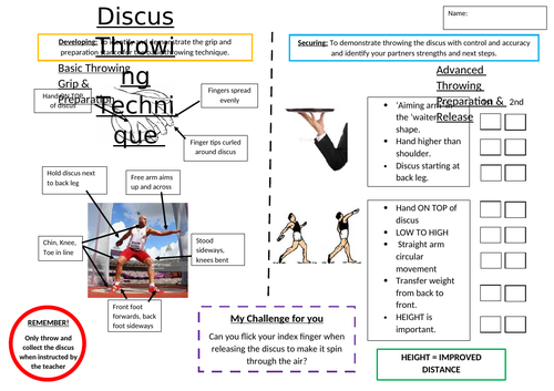 Discus Resource and Peer Assessment Sheet