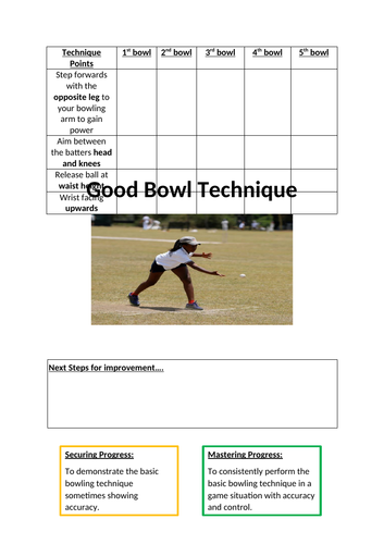 Rounders Bowling peer assessment sheet