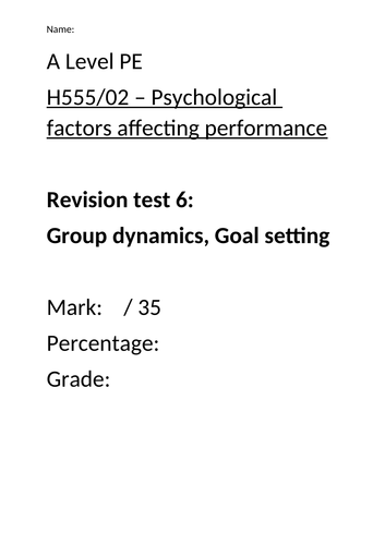 Sport Psychology Exam Questions: Group and team dynamics & goal setting