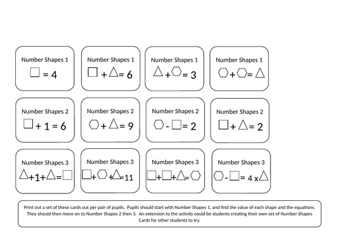 Number Shapes Cards x 3