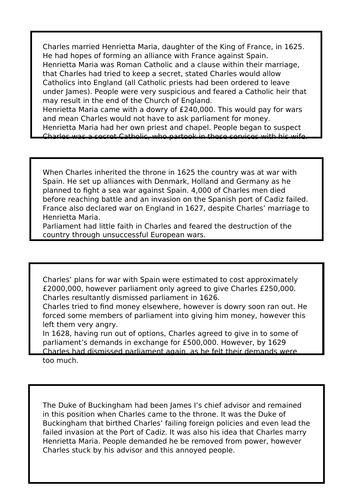 English Civil War Lesson One: James I, Charles I, Parliament and Tension