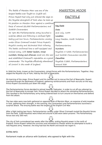 English Civil War Lesson Six: Marston Moor and Naseby