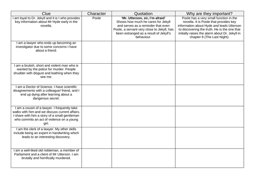 Jekyll and Hyde Character Revision Grid