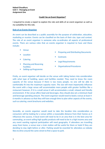 BTEC Business Level 3: Unit 4 - Managing an Event (Distinction*) - Assignment 1
