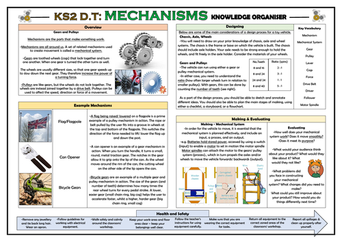 DT: Mechanisms - Gears and Pulleys - KS2 Knowledge Organiser!
