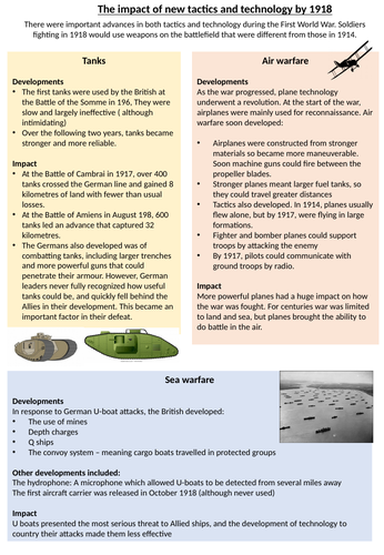 GCSE History World War One Home Learning/ Revision activites