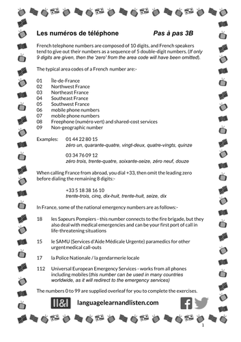 French - double digit numbers - les numéros de téléphone