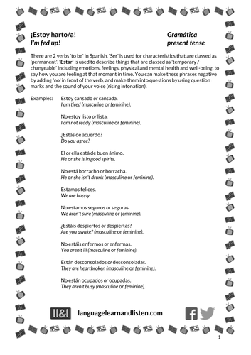 Spanish - using 'estar'/ adjectival agreement - Estoy harto/a - I'm fed up