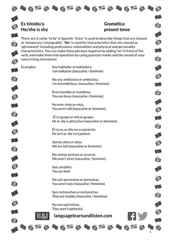 Spanish - using 'ser' / adjectival agreement - Es tímido/a