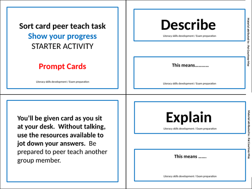 'Sort cards' peer teach task - Command Verbs