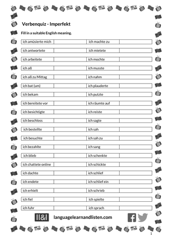 German - Verbenquiz - Imperfekt