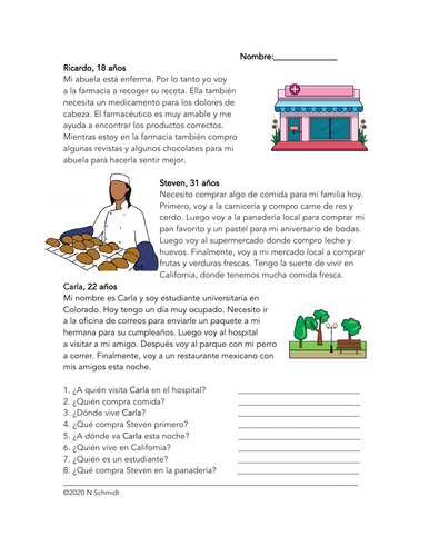 Tiendas Lectura: Panadería, Carnicería, Farmacia etc. | Stores Spanish Reading