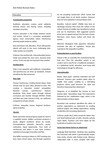 AQA Sociology Education Revision Notes A*