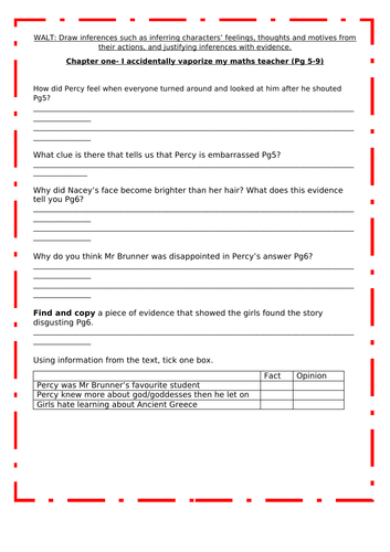 Percy Jackson (The Lightning Thief) reading comprehension