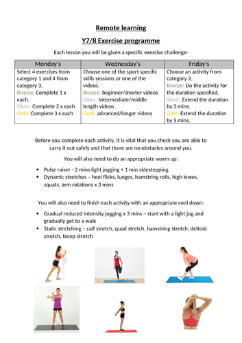 PE + Games - remote learning - Year 7/8
