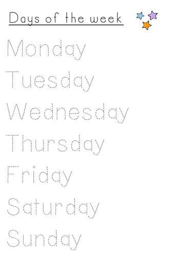 Days of the week - Handwriting