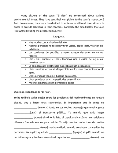 El medio ambiente con subjuntivo