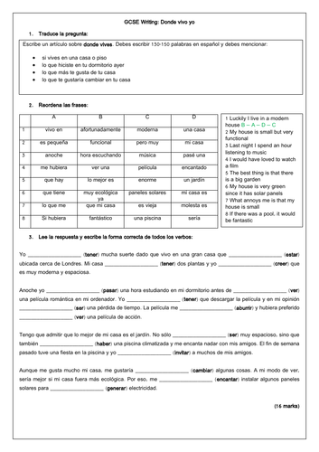 gcse spanish donde vivo yo house home scaffolded writing worksheet teaching resources