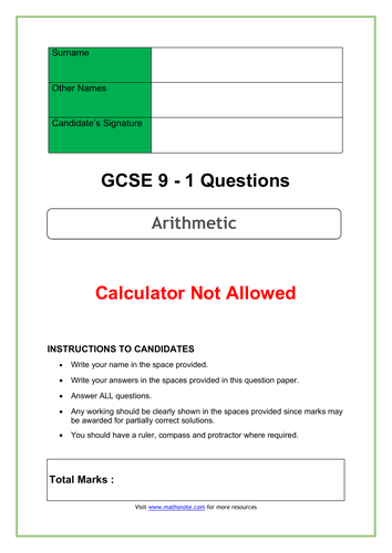Arithmetic problems for GCSE 9-1