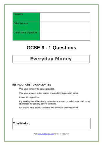 Everyday Money for GCSE 9-1