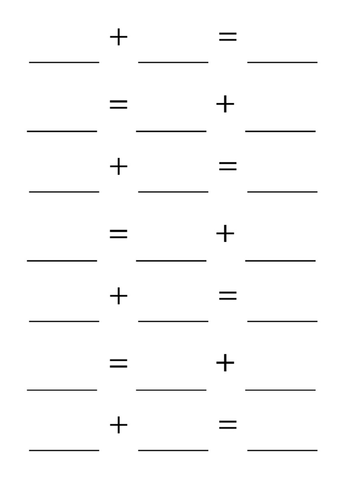 blank addition number sentences teaching resources