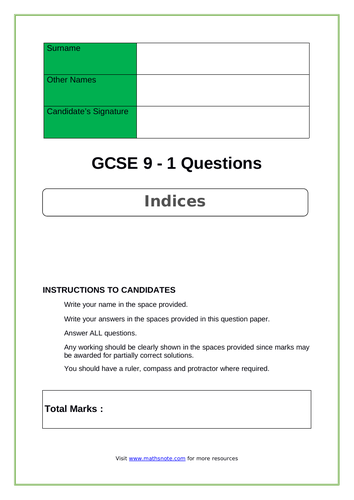 Indices for GCSE 9-1