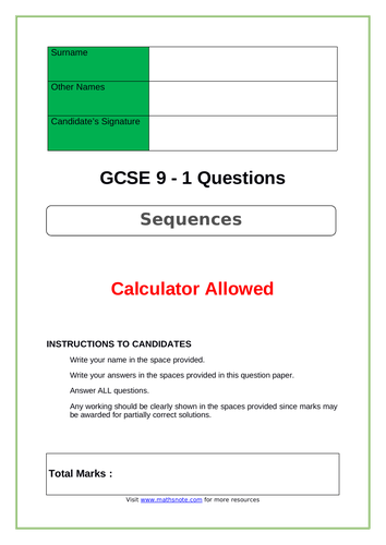 Sequences for GCSE 9-1