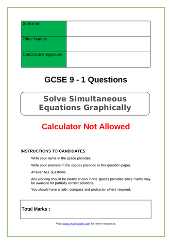 Solve Simultaneous Equations Graphs for GCSE 9-1
