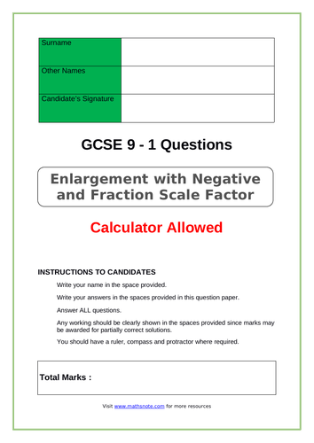 Enlargement with Negative and Fraction Scale Factor for GCSE 9-1